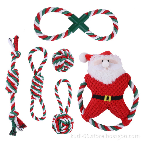 Custom Christmas Cotton Rope Interactive Chew Teeth Cleaning Pet Dog Toy Set
